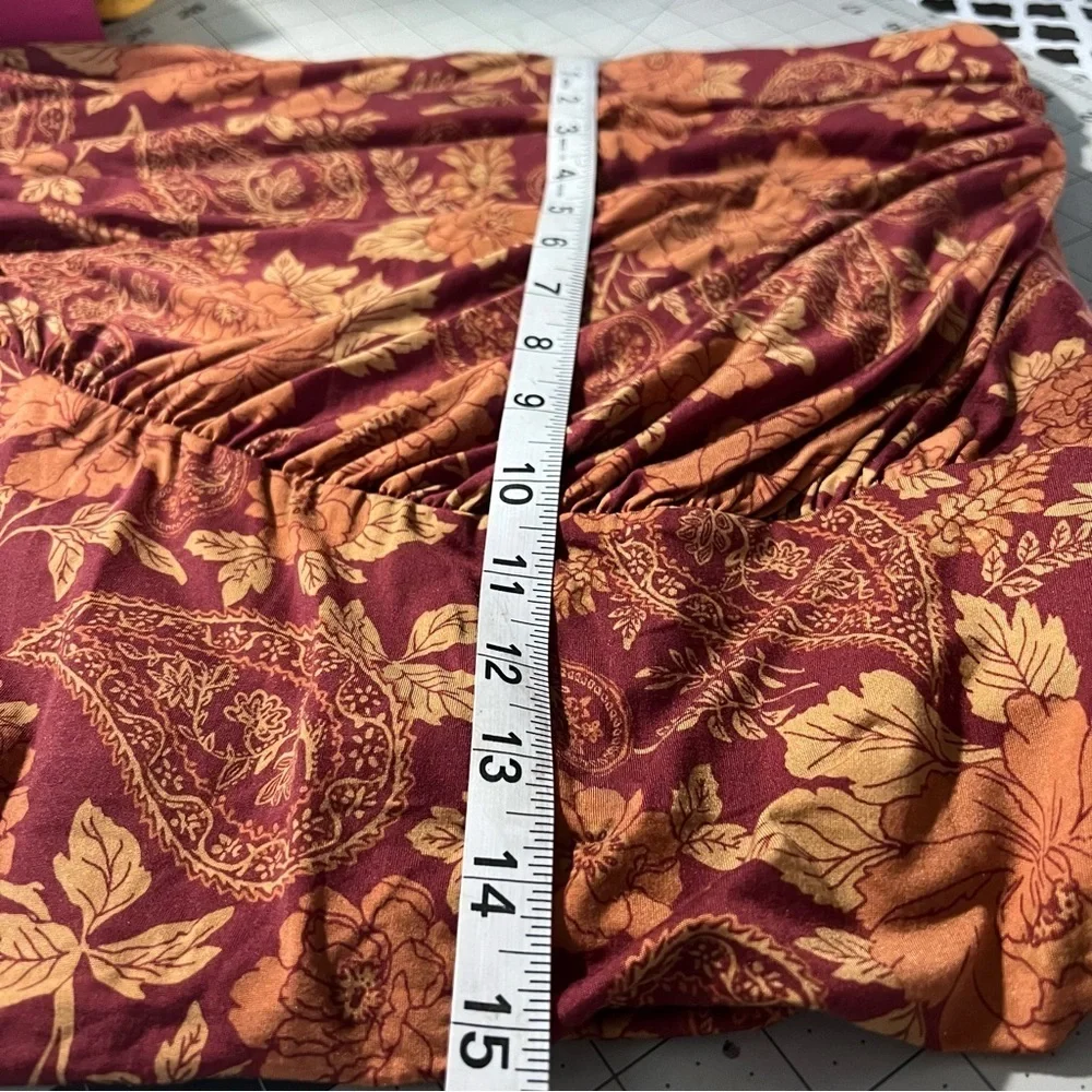 Free People Floral Women Strapless Tube Top Red and Orange Floral Skirt Size M